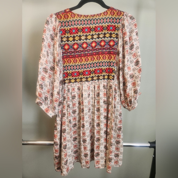 Umgee Free Spirit Southwest Aztec Print 3/4 Length Sleeve Mini Dress Size Medium - Picture 3 of 7
